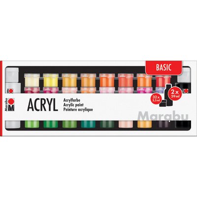 Set de peinture acrylique BASIC, 32x 3,5 ml/2x 59 ml