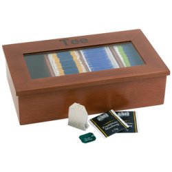 Boîte à thé et infusion, en bois, 4 cases, brun foncé