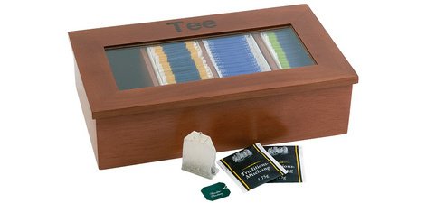 Boîte à thé et infusion, en bois, 4 cases