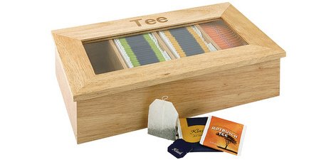 Boîte à thé et infusion, en bois, 4 cases