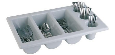 Bac à couverts GN1/1, avec 6 compartiments, gris