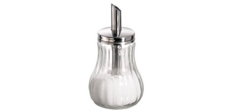 Sucrier, avec tube doseur, acier inoxydable/verre