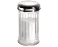 Suikerpot met doseerklep, roestvrij staal/glas