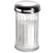 Suikerpot met doseerklep, roestvrij staal/glas