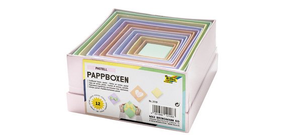 Boîtes en carton PASTEL, carré, assortiment de 12