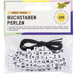 Perles avec lettres, carré, 100 pièces, blanc