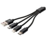 Câble de charge 3-en-1, USB A-Lightning + Micro USB