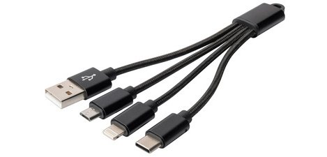 Câble de charge 3-en-1, USB A-Lightning + Micro USB