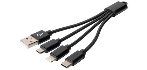 Câble de charge 3-en-1, USB A-Lightning + Micro USB