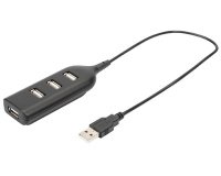 Hub USB 2.0, 4 ports, longueur câble : 300 mm, noir