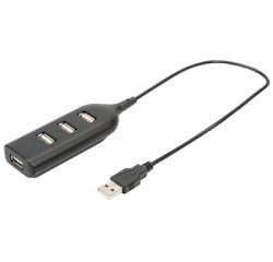 Hub USB 2.0, 4 poorten, kabellengte: 300 mm, zwart