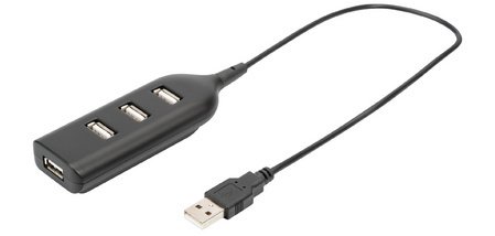 Hub USB 2.0, 4 ports, longueur câble : 300 mm, noir