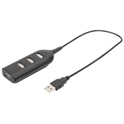 Hub USB 2.0, 4 ports, longueur câble : 300 mm, noir