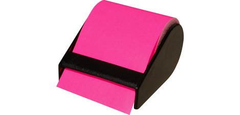 Roll of sticky notes in dispenser, yellow