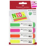 FABER-CASTELL Marqueur tissu, couleurs fluo, blister de 4