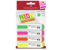 FABER-CASTELL Marqueur tissu, couleurs fluo, blister de 4