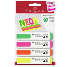 FABER-CASTELL Marqueur tissu, couleurs fluo, blister de 4
