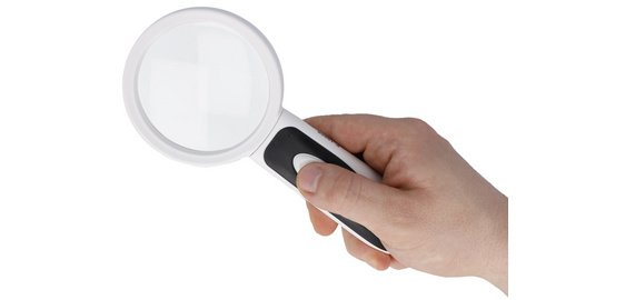 LED magnifying glass, round, white/blue