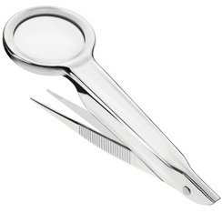 Precisie pincet met loep, zilver