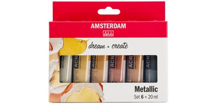 Amsterdam acrylic paint, 20 ml tube, set of 6 pieces, metallic