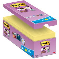 Pack de 24 blocs notes jaunes Super Sticky 76 x 76 mm - bloc de 90 feuilles dont 4 offerts.