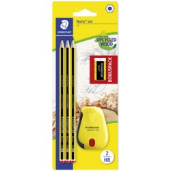 En_lapices de grafito staedtler noris n.2 hb blister promocional 120 anivers de 3 uds + afilalapiz con deposito
