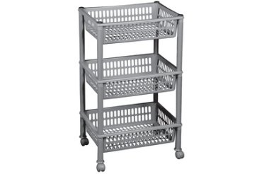 Chariot de rangement, à 3 corbeilles, argent
