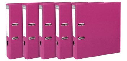 Pak van 5 ordners met hefboom - rug 80mm - Prem'Touch mechaniek - formaat A4 - buitenzijde in polypropyleen / binnenzijde in polypropyleen - Fuchsia