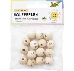 Perles en bois CUTE FACES, rond