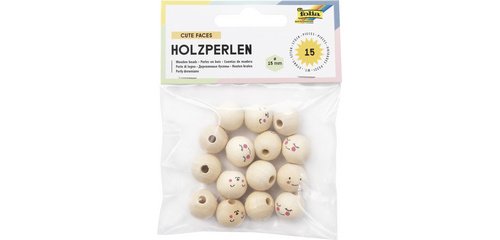 Perles en bois CUTE FACES, rond