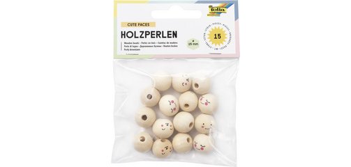 Perles en bois CUTE FACES, rond