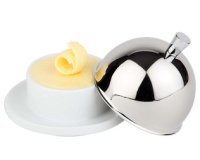 Beurrier, en acier inoxydable/porcelaine
