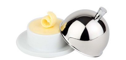 Beurrier, en acier inoxydable/porcelaine
