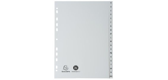 Intercalaire A4 polypropylène gris Exacompta 20 onglets alphabétiques gris - 1 jeu