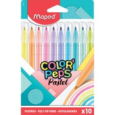 Boîte de 10 feutres de coloriage Color Pep's aux couleurs pastel assorties. Pte ogive 2,8mm