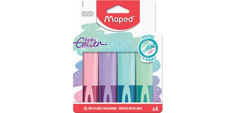 Textmarker FLUO'PEPS Glitter PASTELL, Kartonetui mit 4 Stück