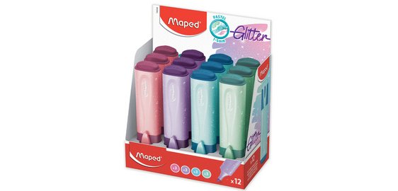 Surligneur FLUO'PEPS Glitter PASTEL, présentoir de 12