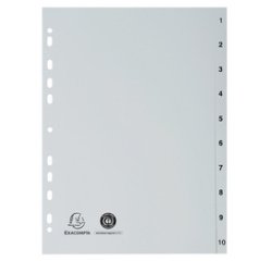 Indices recycled PP A4 10 Pt 1-10 grey - Grey