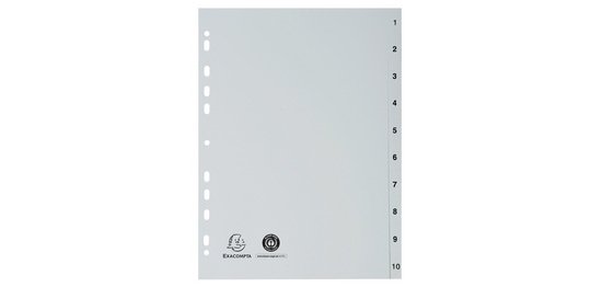 Intercalaires imprimés numériques PP gris recyclé - 10 positions - A4 - Gris