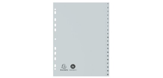 Intercalaires imprimés numériques PP recyclé gris - 15 positions - A4 - Gris
