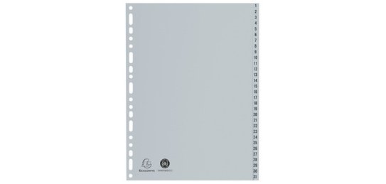 Intercalaires imprimés numériques PP recyclé gris - 31 positions - A4 - Gris