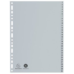 Tabbladen met bedrukte tabs in gerecycled PP - 31 tabs - 1 tot 31 - A4 maxi - Grijs