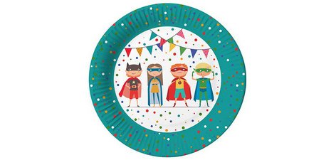 Assiette en carton 'Super héros', rond, 230 mm