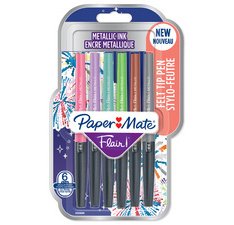 Blister 6 stylos-feutres paper mate flair metallic     coloris assortis
