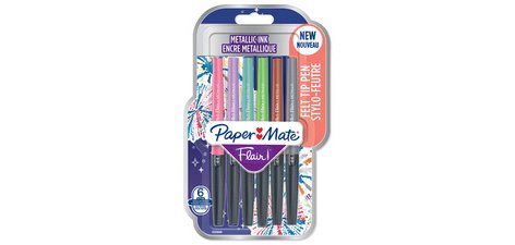 Blister 6 stylos-feutres paper mate flair metallic     coloris assortis