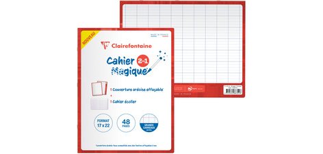 Cahier Magique couverture ardoise double-face effaçable piqué 24x32cm 48 pages grands carreaux (Seyès tricolore) - Bleu
