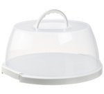 Plat & cloche à gâteau, rond, transparent/blanc
