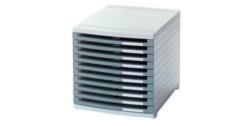 Module de classement CONTUR, 10 tiroirs ouverts, gris