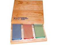 Kit de pierres à aiguiser diamant, boîte en bois, 3 pcs