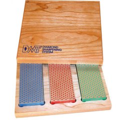 Kit de pierres à aiguiser diamant, boîte en bois, 3 pcs